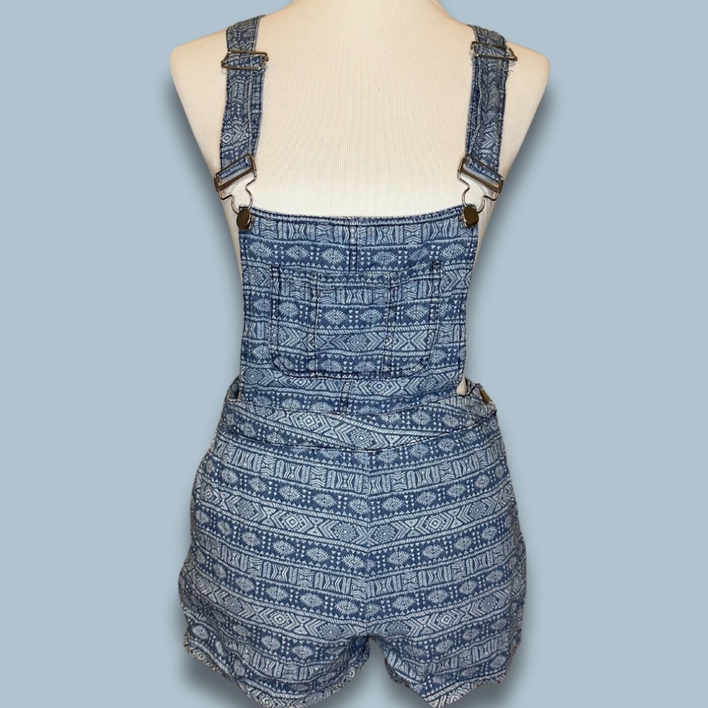 LOVE by Chesley Blue Jean/Aztec Print Overall Shorts (size M)